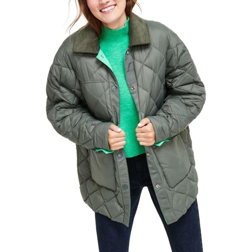 Calvin Klein Womens Reversible Barn Quilted Jacket, Green, M, DM